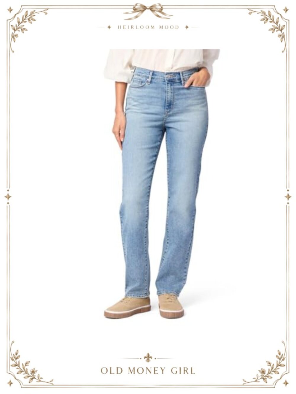 High-Rise Straight Leg Stretch Denim Jeans Zip Fly 5-Pocket Pants